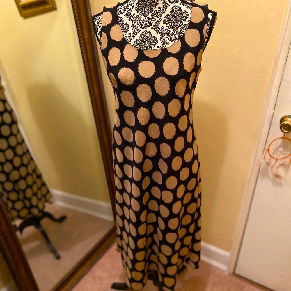 Dana Kay Black dress with Khaki/Gold polka dots